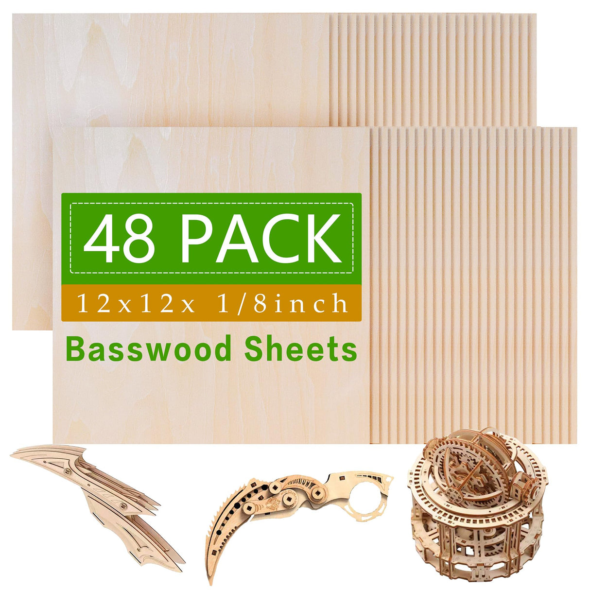 48 Pack Basswood Sheets,12 x 12 x 1/8 Inch,3mm Basswood Plywood Sheets with Smooth Surfaces, Unfinished Wood for Laser Cutting, Wood Burning,Drawing, Architectural Models and DIY Wood Crafts(48) Mtalluste