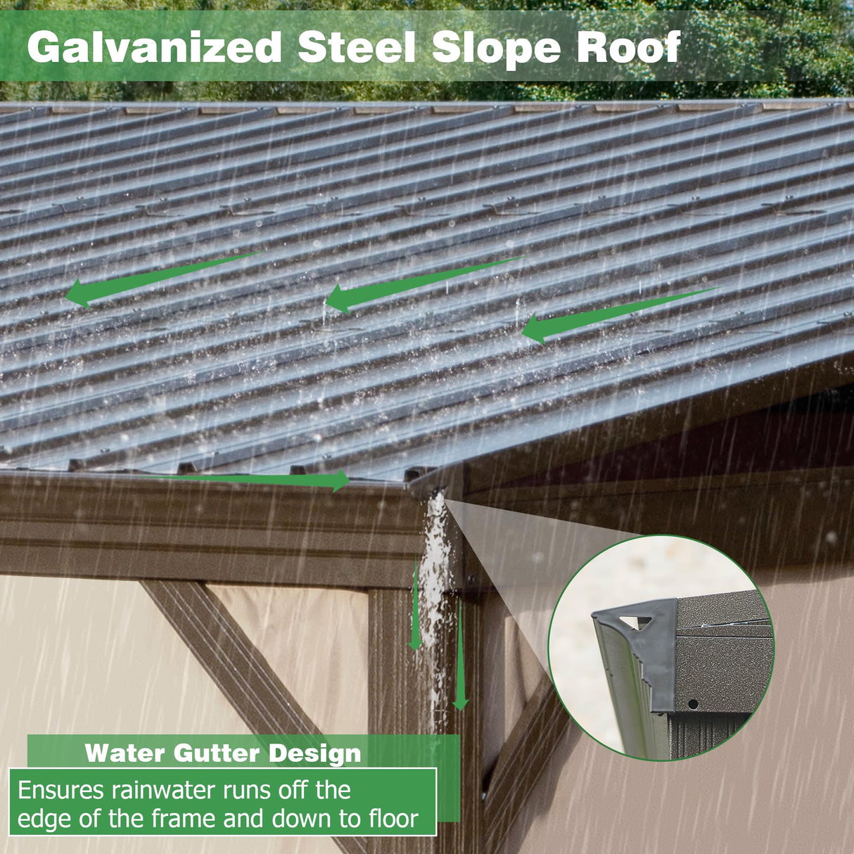 SHPAI 10’ x 12’ Lean to Gazebo, Outdoor Wall Mounted Gazebo Aluminum Frame, Hardtop Pergola with Galvanized Steel Sloping Roof for Patio Deck Garden Backyard, Curtain and Netting Included SHPAI