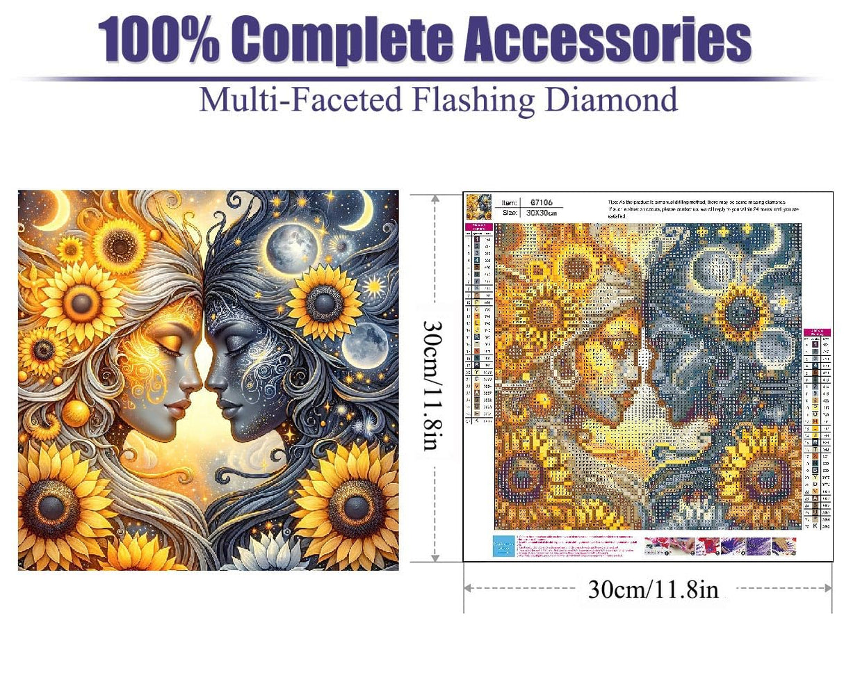 Diamond Art Kits for Adults - Sunflower Sun Moon Diamond Painting Kits DIY 5D Full Drill Diamond Dots Paintings with Diamonds Gem Art and Crafts for Home Decor 12x12 Inch Fuinkqe
