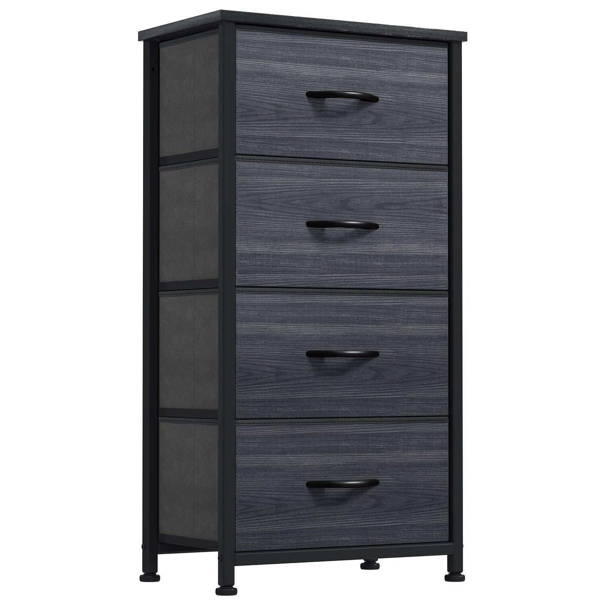 DWVO 4 Drawers Dresser, Dresser for Bedroom, Fabric Storage Tower, Chest of Drawers, Organizer Unit for Closets, Living Room, Sturdy Steel Frame, Wooden Top, Easy Pull Fabric Bins DWVO