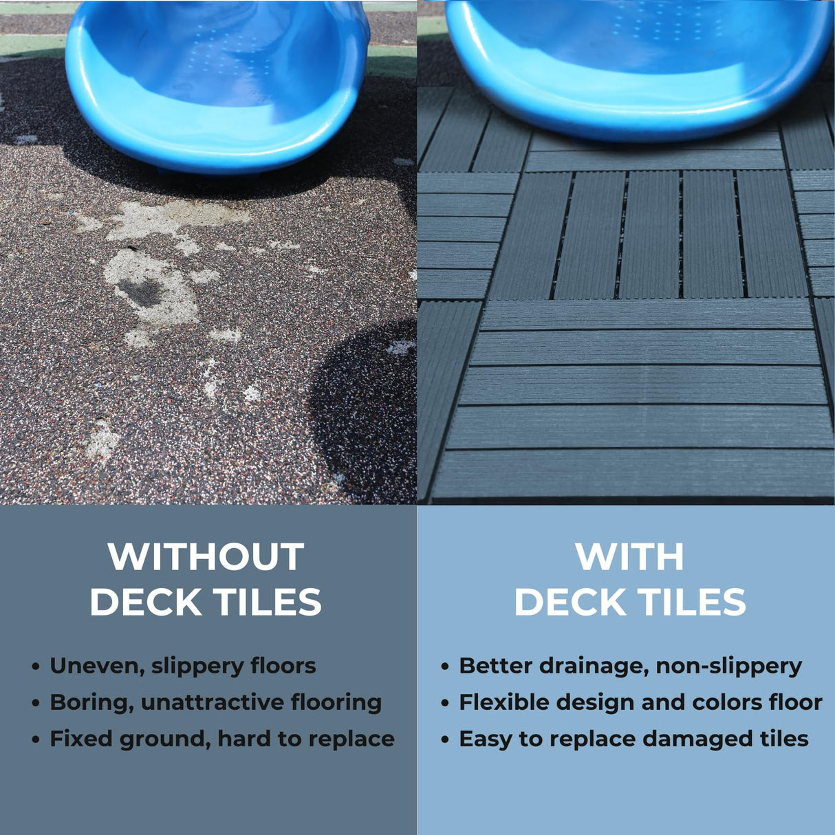 CLOVERHOLM 10PCS Plastic Interlocking Deck Tiles - 12"x12" Composite Patio Flooring, Waterproof Indoor & Outdoor Tiles All Weather for Front Porch, Backyard, Balcony, Poolside (Navy Blue) CLOVERHOLM