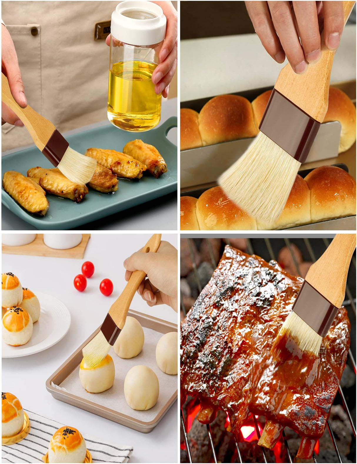 Pastry brush,Basting brush for Cooking,Natural Bristle BBQ Brush for Oil & Sauce,Wooden Handle Food Brush for Baking,Easy Clean Butter Brush,Durable Kitchen Culinary Utensil (1", 1 1/2 Inch,3 Pack) NXRACSH