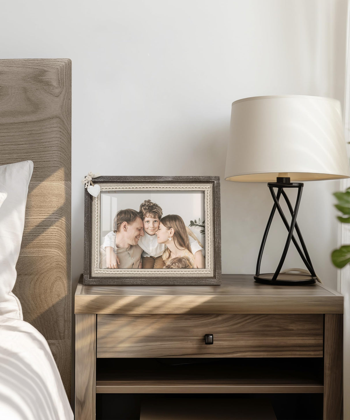 Sapowerntus 8x10 Picture Frames Rustic Wood Farmhouse Cute Heart Love Solid Wooden Family Photo Frame Lace Bow Glass Boho Wall Decor Hanging Tabletop Kids Mom Mother Wedding Gift Sapowerntus