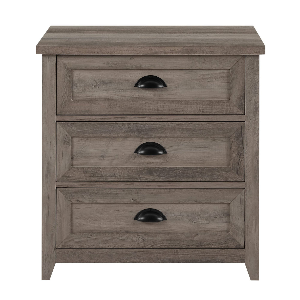Walker Edison Hazel Modern Farmhouse 3 Drawer Framed Nightstand with Half-Moon Handles, 25 Inch, Grey Wash Walker Edison