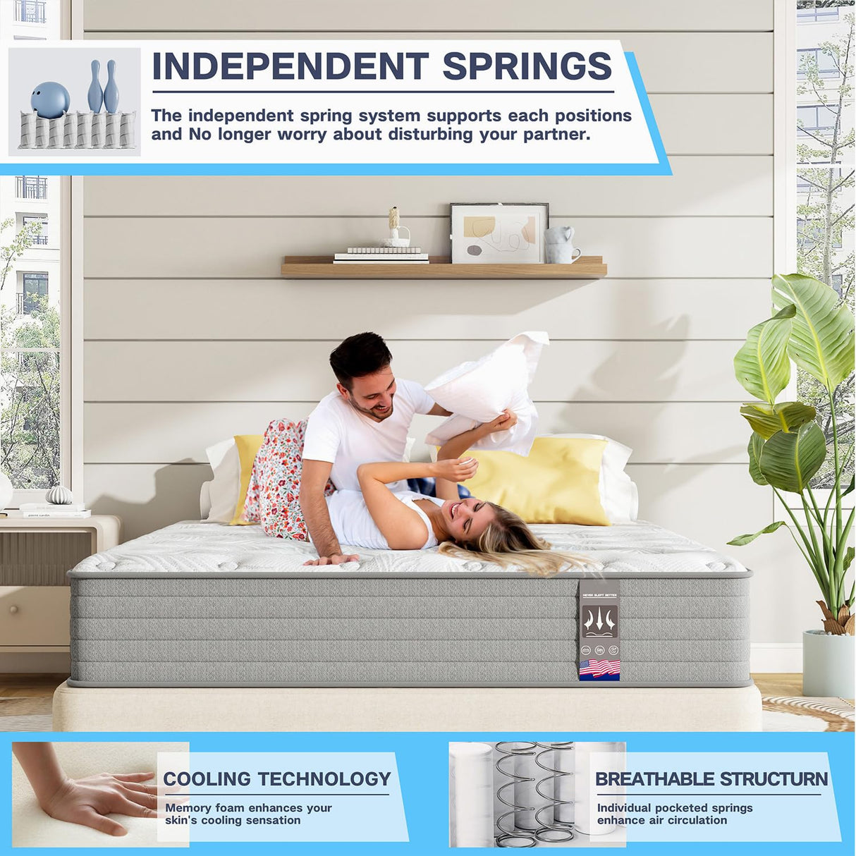 6V-Sermmoo 12 Inch California King Memory Foam Mattress for Back Pain, Cooling Gel Mattress Bed in a Box, Medium Firm,Pressure Relief,Motion Isolation, Edge Support,CertiPUR-US,72"*84"*12" 6V-Sermmoo