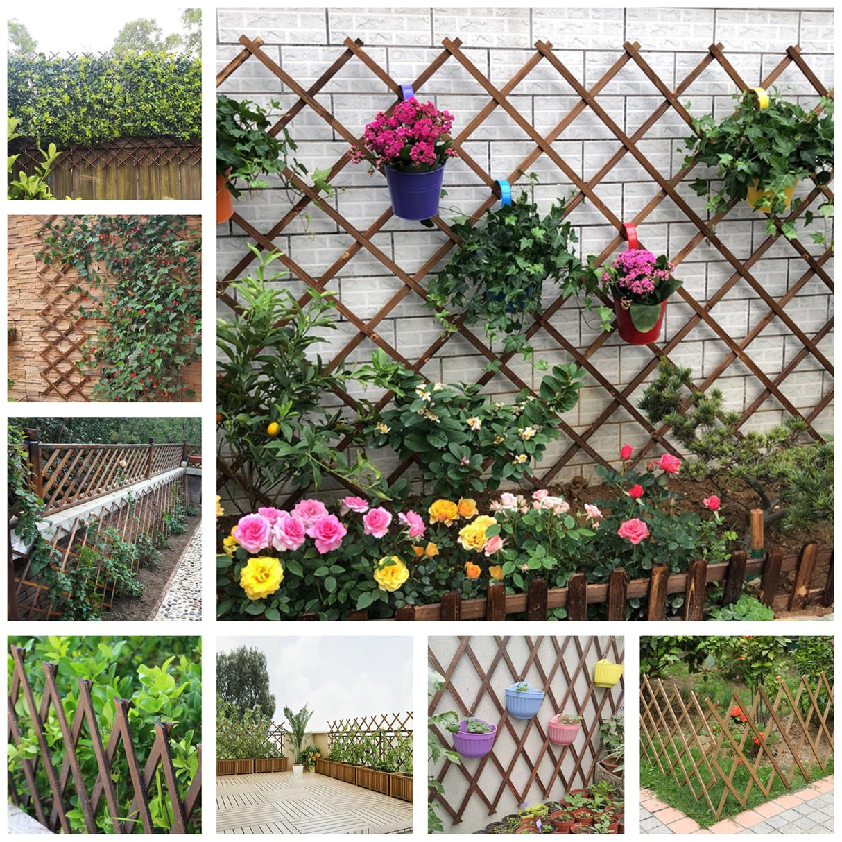 4 PCS Expandable Garden Trellis, 12" x 75" Wooden Lattice Fence Wall Panel Stretchable Decorative Fences Lattice Trellis for Climbing Plants Outdoor Ivy Vine Rose Clematis Garden Patio Room Decor (4) Bounmer