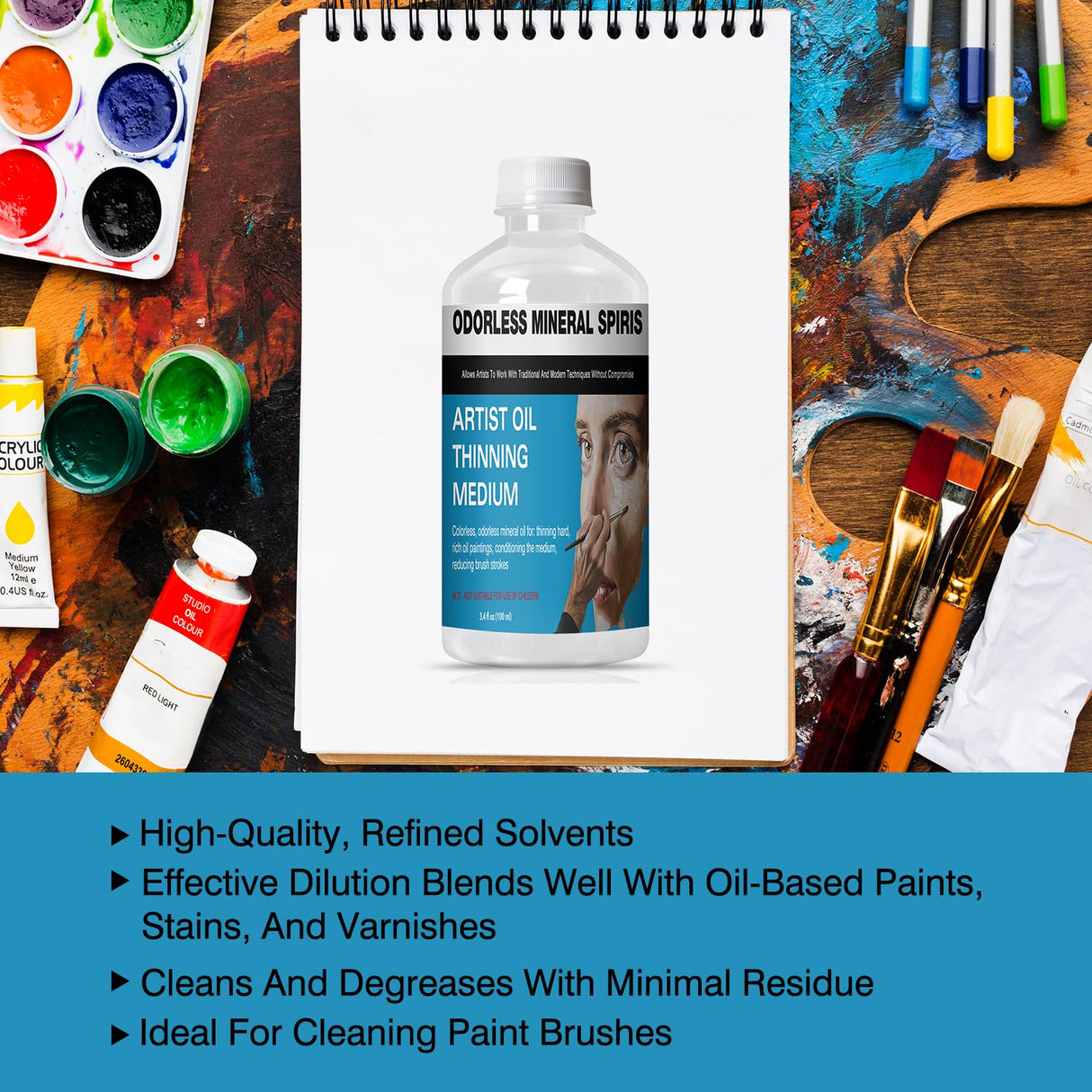 Odorless Paint Thinner for Oil Painting - Oil Painting Supplies for Thinning Oils, Artists, Professionals - 3.4oz LIIZOUSUDA