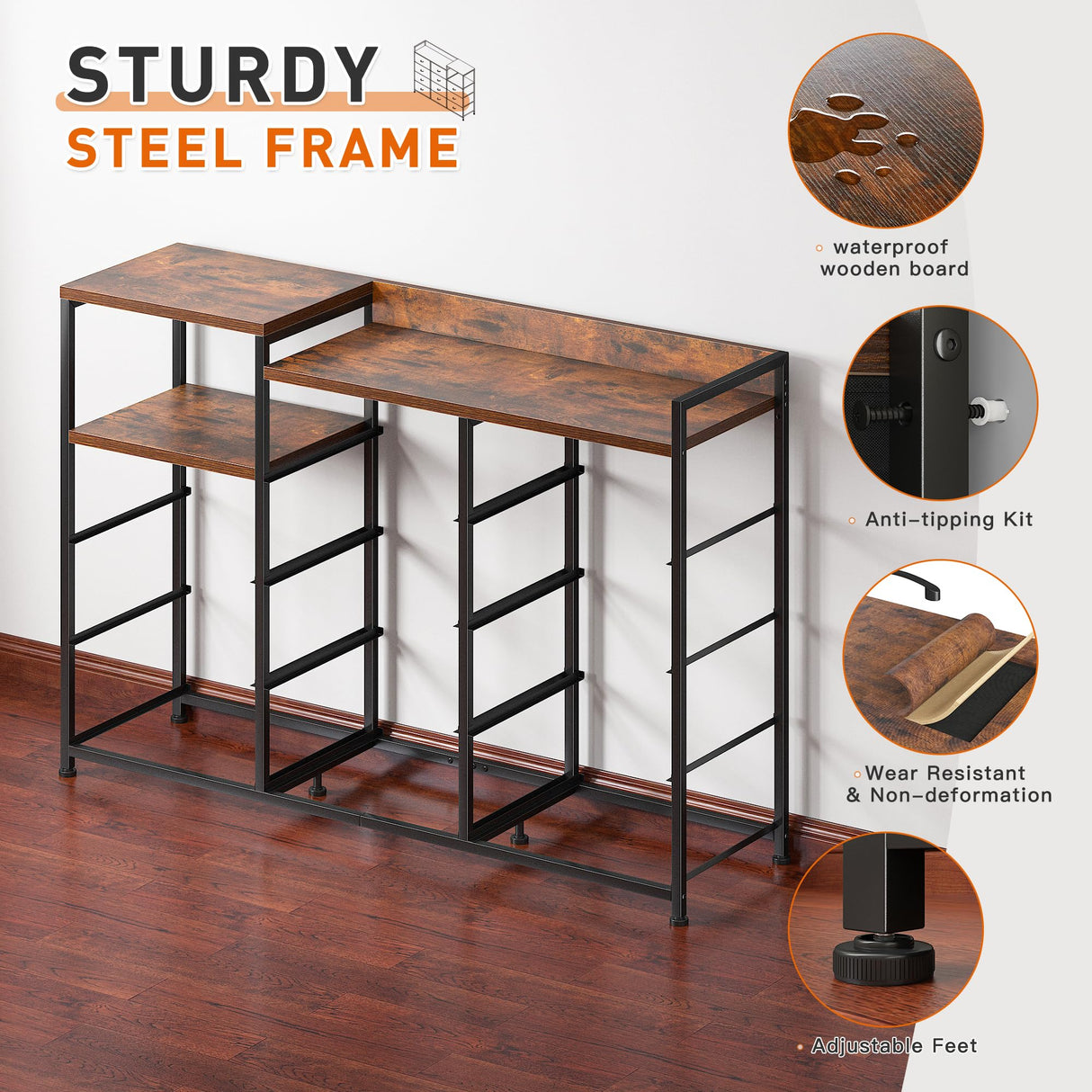 EnHomee Dresser for Bedroom with 11 Drawers Long Dresser TV Stand with Shelves Wide Dressers & Chests of Drawers Large Dresser for Bedroom Dresser, Sturdy Metal Frame, Wood Top, Rustic Brown EnHomee