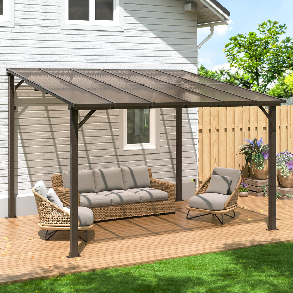 WKM 10X12 FT Gazebo,Gazebos on Clearance, Wall Mounted Gazebo, Pergolas and Gazebos Clearance, Lean to Gazebo Hard Top, Decks, Porch and Backyard WKM
