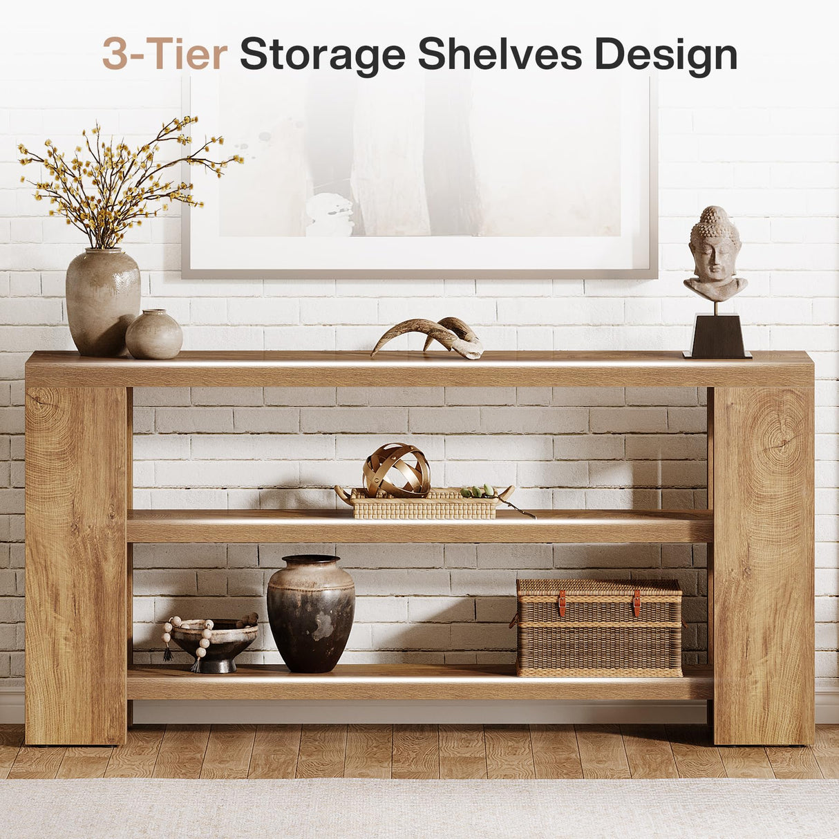 Tribesigns 70.9-Inch Extra Long Console Table with Storage, Narrow Wooden Sofa Table Behind The Couch, Farmhouse 3-Tier Entry Foyer Table for Entryway, Living Room, Hallway Tribesigns