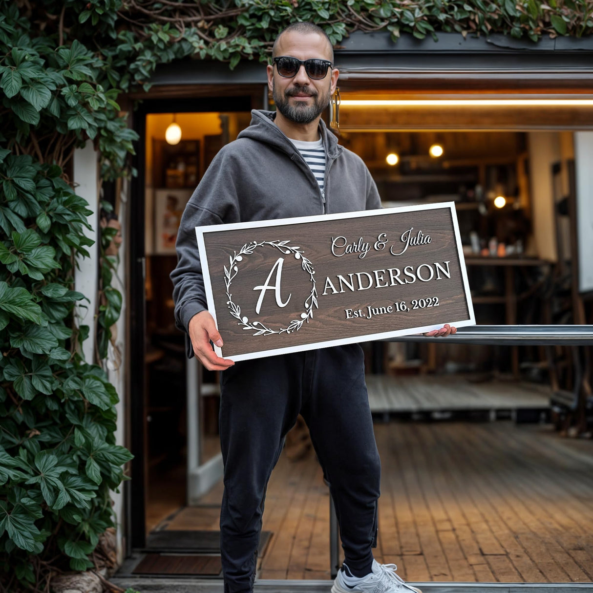 Personalized Wooden Monogram Family Name Sign with Couples Name, Custom Anniversary Gift For Wife, Last Name Plaque with Initial & Established Date, Unique Wedding Gift, Christmas Gifts for Parents aydan's unique finds