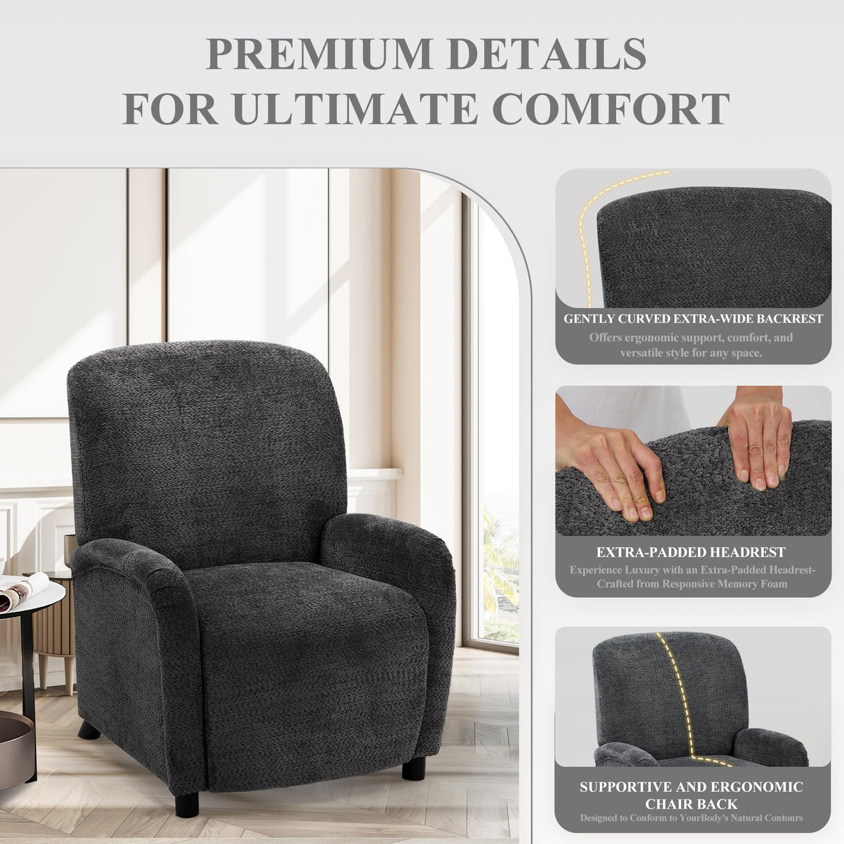 Pushback Recliner Chair, Wing Back Chairs with Arms, Adjustable Modern Single Reclining for Living Room/Bedroom,Fabric Accent Chair Extrathick Cushion COLAMY