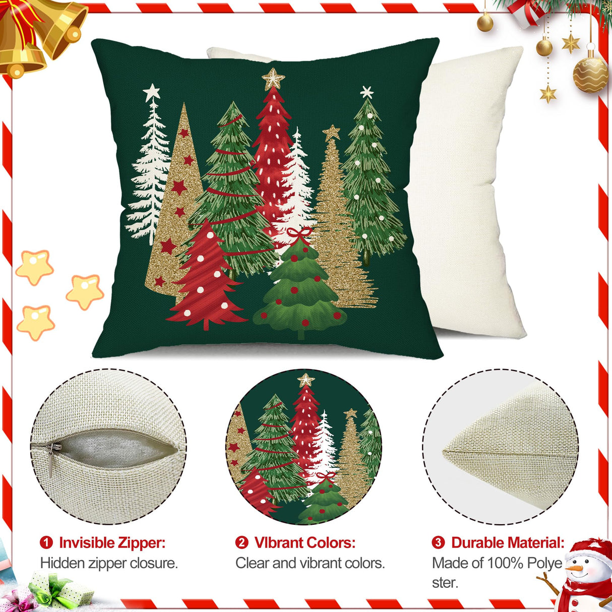 DFXSZ Christmas Pillow Covers 18x18 Inch Set of 2 Christmas Tree Decorative Green Throw Pillows Winter Christmas Decor for Home Couch TH-50B18 DFXSZ
