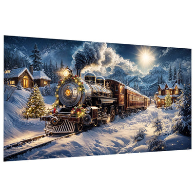 JOOZ Large Christmas Diamond Painting Kits for Adults Full Drill Christmas Train Diamond Art Kits for Adults Snow House Diamond Painting Kits Christmas Tree Gem Art for Home Wall Decor 27.5x15.7 Inch