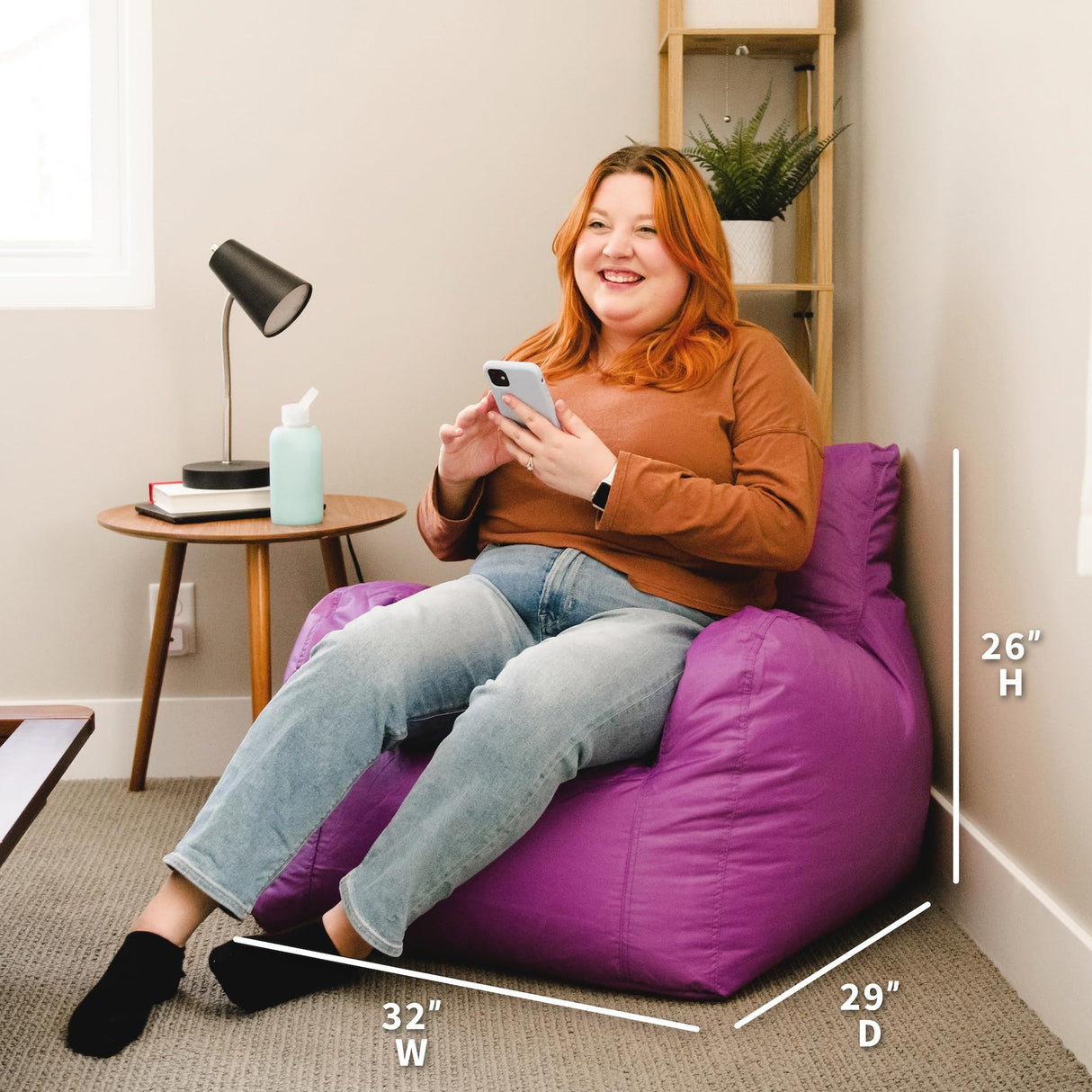 Big Joe Dorm Bean Bag Chair with Drink Holder and Pocket, Radiant Orchid Smartmax, Durable Polyester Nylon Blend, 3 feet Big Joe