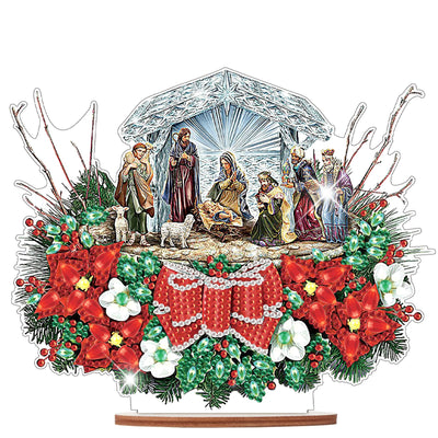 Christmas Diamond Painting Kits Desktop Ornament, Diamond Art Religion Christmas Wreath Diamond Painting Tabletop Ornaments Kit for Adult Beginner Christmas Decor DIY Crafts Gift
