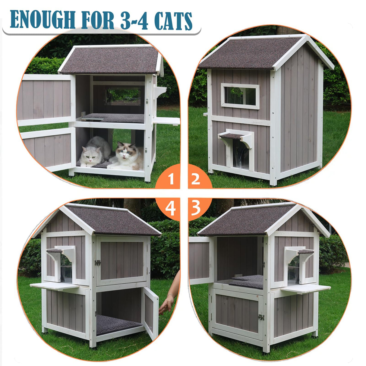 Rockever Outdoor Cat House, Large Outdoor Houses for Feral Cats Wooden Outside Cat Shelter Weatherproof with Escape Door Rockever