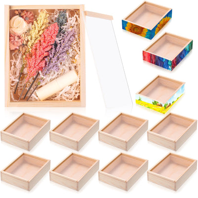 Thyle 6 Pcs Unfinished Wood Boxes, 6.3 x 4.9 x 1.8 Inch Small Rectangle Crates Wooden Box with Lid for DIY Birthday Party Favor Gift Supplies