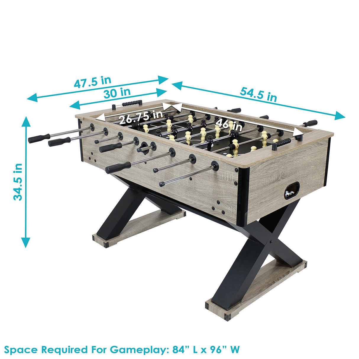 Sunnydaze Delano 54.5-Inch Indoor Foosball Table with Gray Distressed Wood Look Sunnydaze