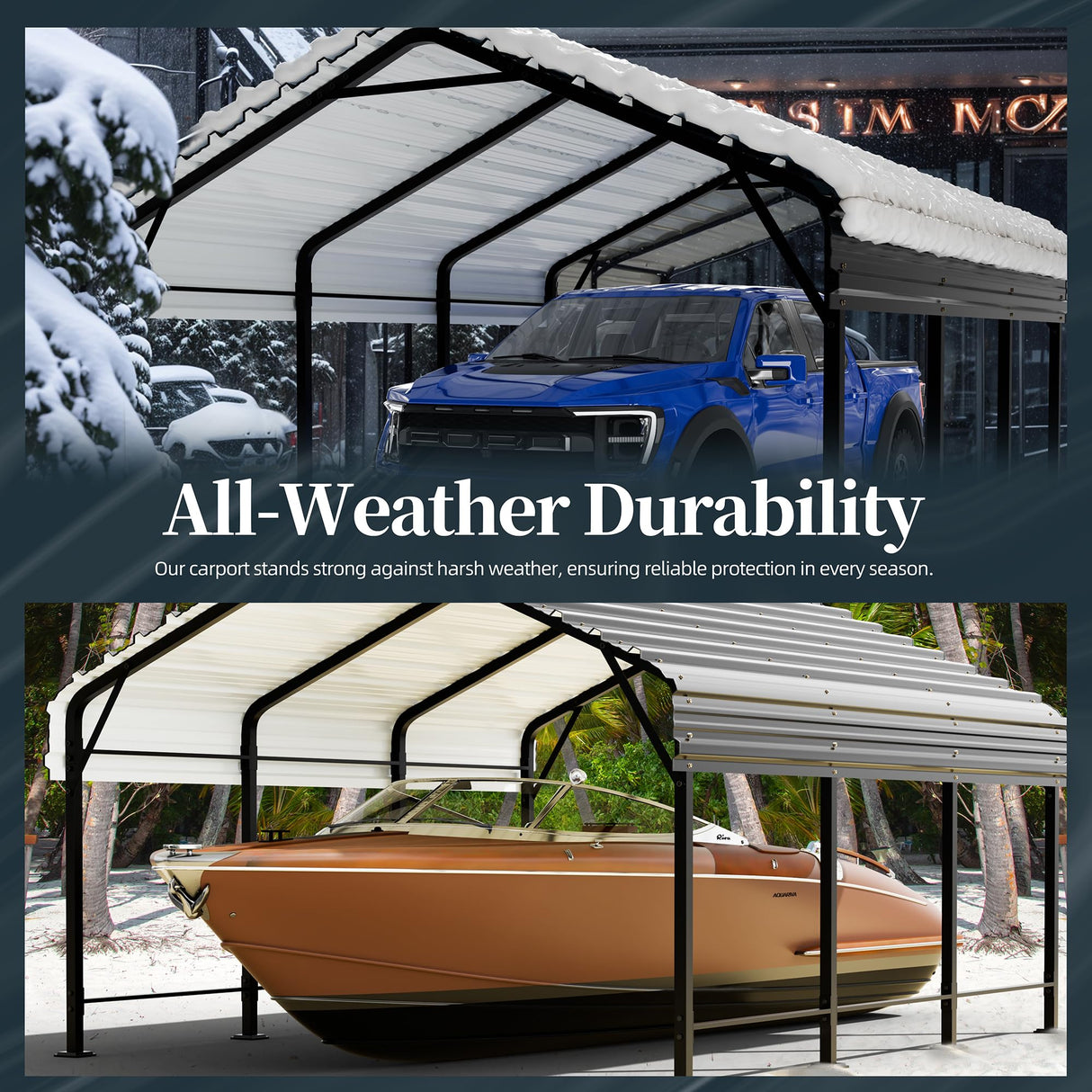 SUNLEI 12X15 FT Carport, Heavy Duty Carports Canopy with Galvanized Steel Roof and Frame, Metal Carportes Upgraded Extra Large Garage for Pickup, Boat, Car and Tractors SUNLEI