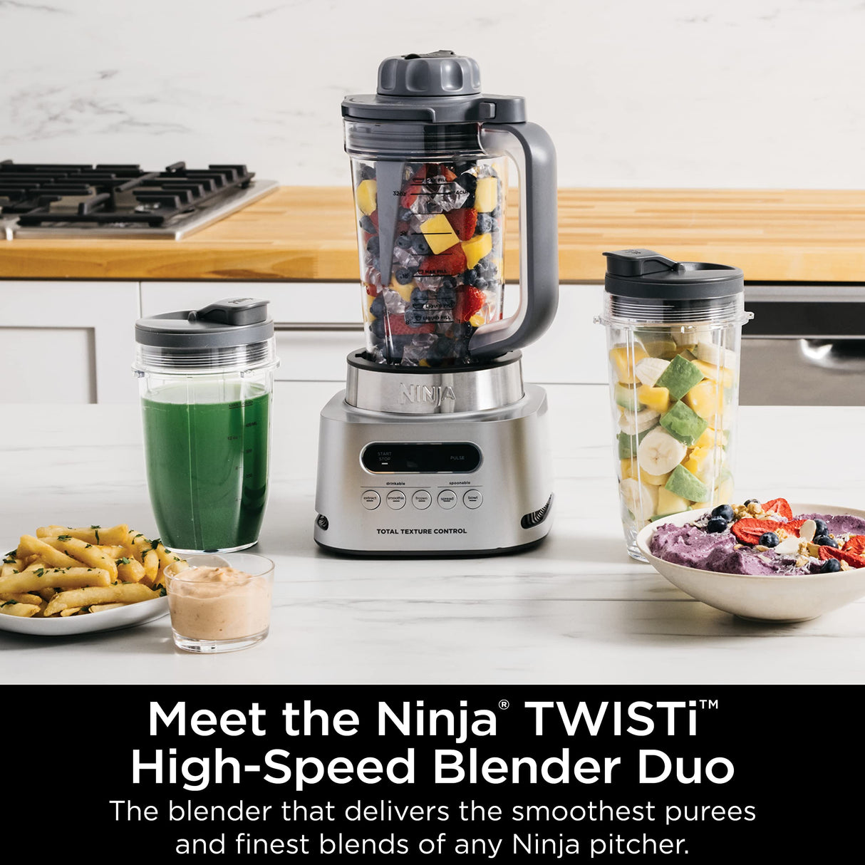 Ninja SS151 TWISTi Blender DUO, High-Speed 1600 WP Smoothie Maker & Nutrient Extractor* 5 Functions Smoothie, Spreads & More, smartTORQUE, 34-oz. Pitcher & (2) To-Go Cups, Gray Ninja