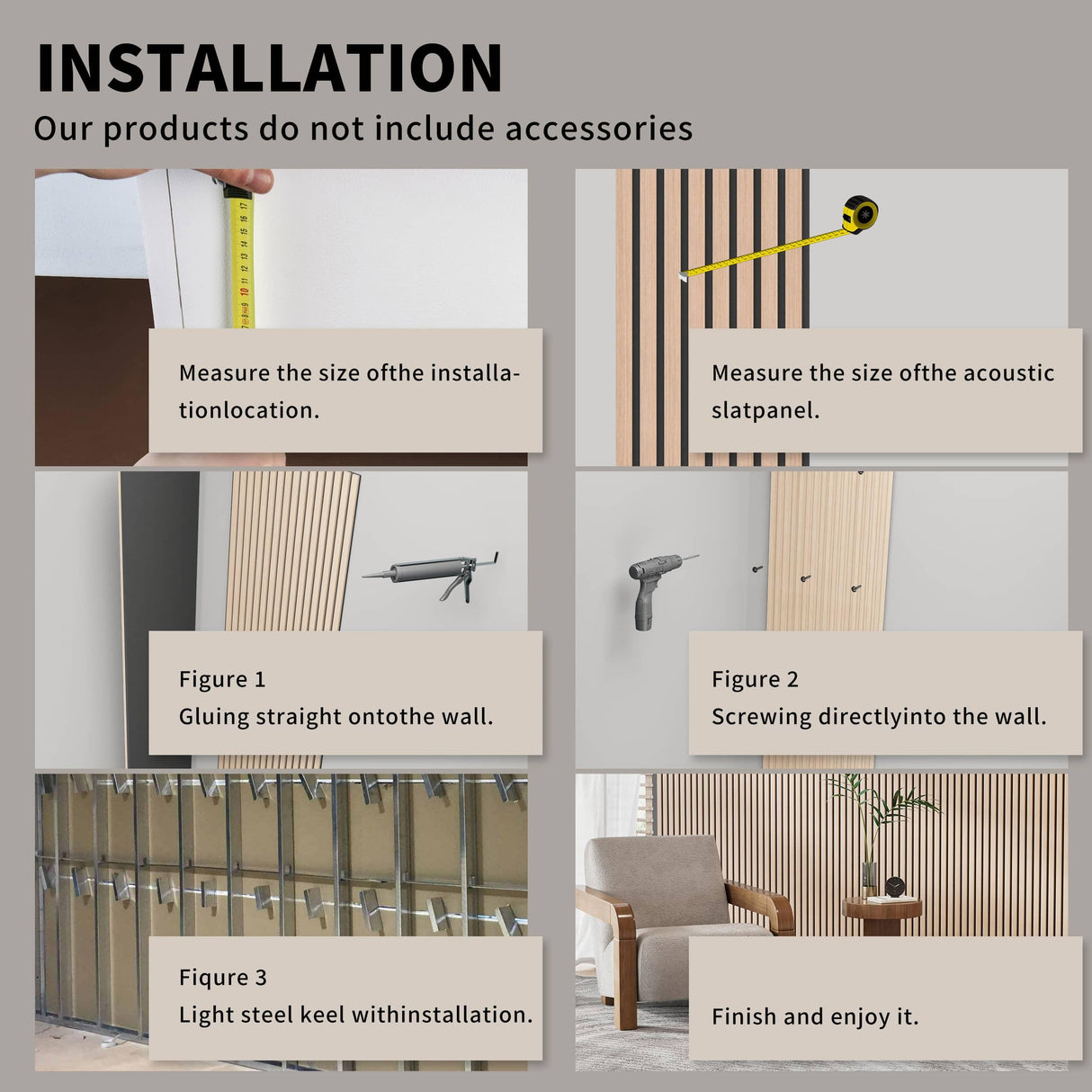 POHARE Wood Slat Wall Panels, 2 Pack Accent Decorative Acoustic Wood Slats for Wall and Ceilings, Acoustic Panels for Interior Wall Décor on Felt Back Board, Oak, 8 x 1 ft POHARE