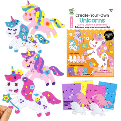 VKPI 4 Pieces EVA Foam Art Crafts Gift Kit, Make Create Your Own Unicorns, Cartoon Foam Paper Craft Projects for Kids Ages 4+ Toddler, Preschool Learning Toy for Birthday Party Favor Supplies