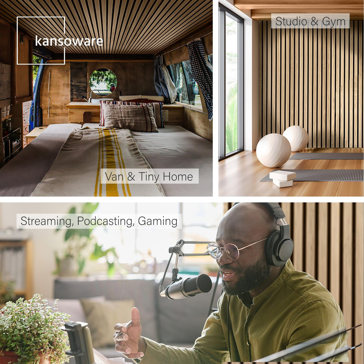 Kansoware Two Acoustic Wood Wall Veneer Slat Panels - Natural Oak | 94.49 x 12.6" Each | 16.54 sq ft. Coverage | Use for Soundproof Paneling, Interior Design, Outdoor Space, Van Restorations Kansoware