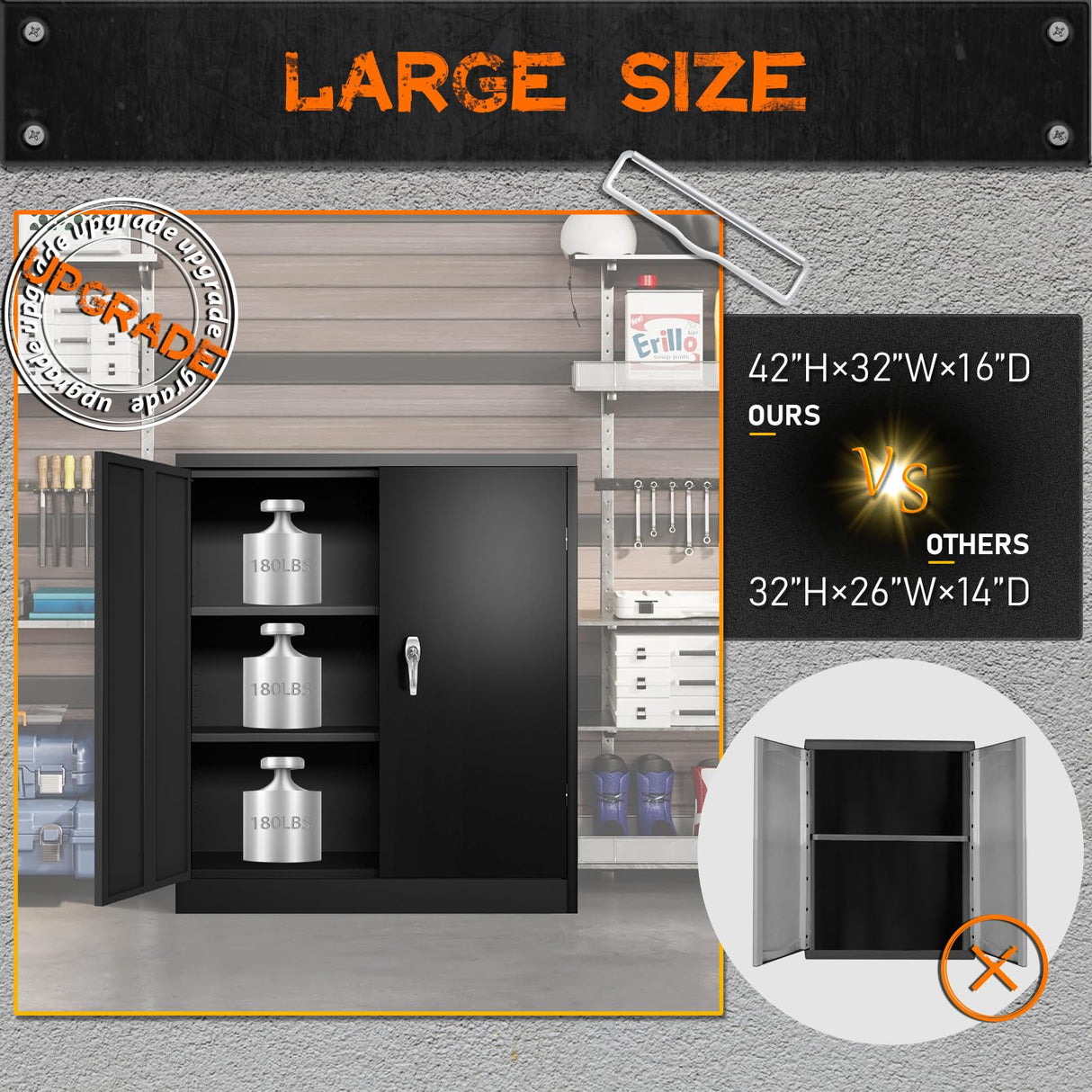 Greenvelly Metal Garage Storage Cabinet, Black 36" Locking Cabinet with 2 Doors and 4 adjustable Shelves, Steel Storage Cabinet with Lock, Locking Metal Filing Cabinet for Home Office, School, Garage Greenvelly