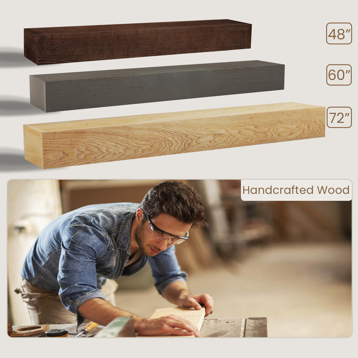 Heimlove Fireplace Mantel 48 Inch,Floating Fireplace Mantel Wood Shelf,Wall Mounted Rustic Wood Display Shelf for Home Decor,Rustic Traditional,Farmhouse Fireplace Mantel Shelves | 48"x 8"x 6"-Natural Heimlove