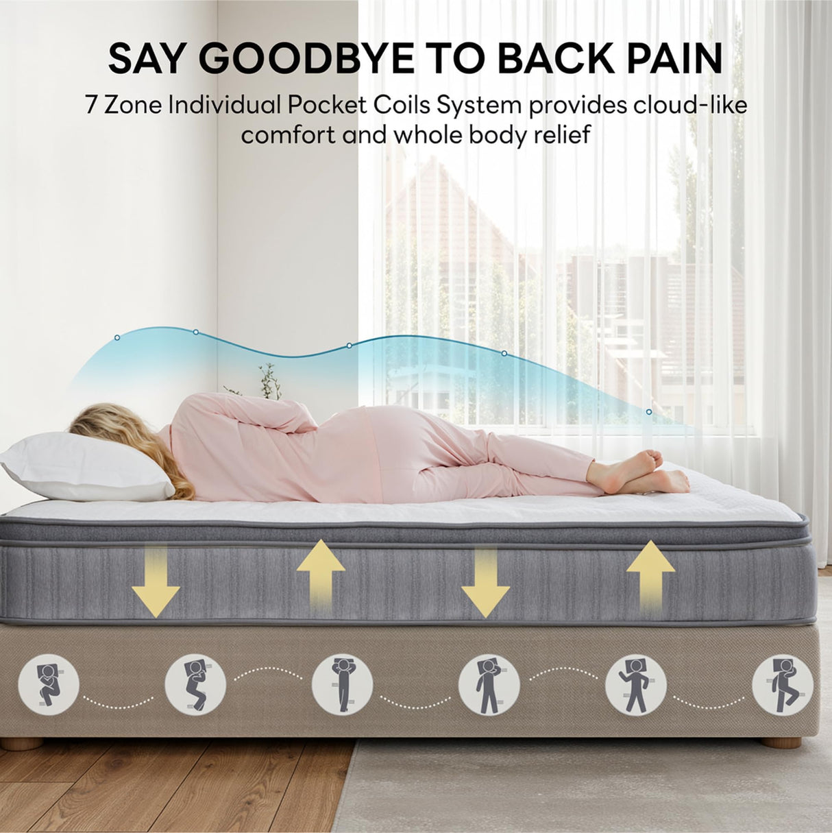 LIKIMIO 10 Inch Queen Size Mattress in a Box, Gel Memory Foam Zoned Hybrid with Cool Ice Silk Cover, Reinforced Edge Individually Pocket Springs, Zero Motion, Medium Firm, SG Made, CertiPUR-US LIKIMIO