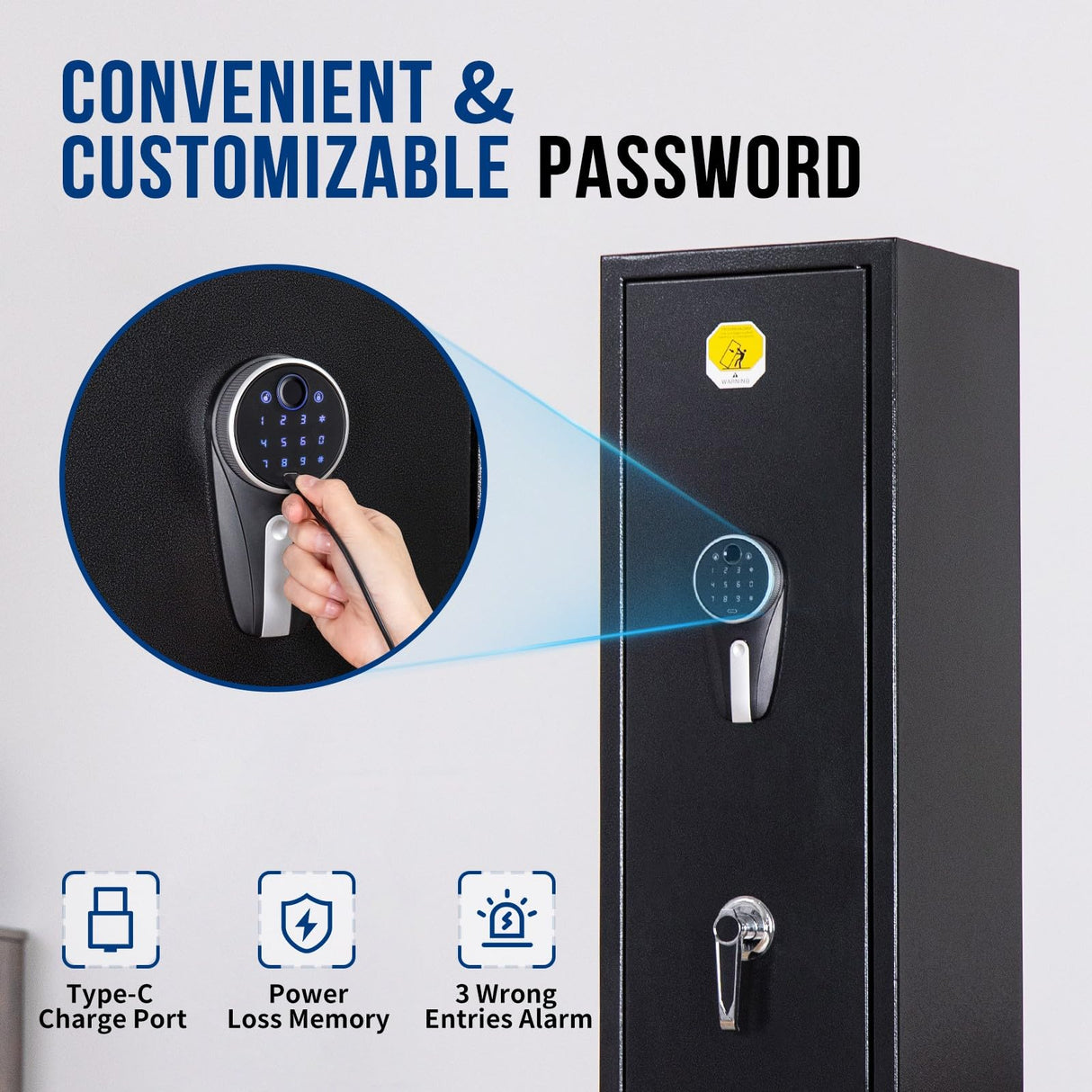 BlackSmith 5 Biometric Rifles Safe Long Gun Safe for Home Rifles and Pistols Quick Access Fingerprint Gun Cabinet Dual Alarm 2 Rifles Gun Rack Password Memory Function 16 Gauge Alloy Steel BlackSmith