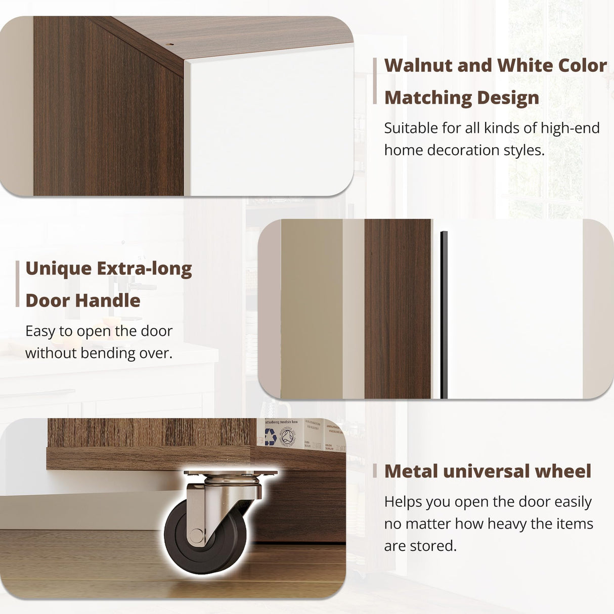 IRONCK 70" Pantry Storage Cabinet, Single Cabinet Pantry, Freestanding Tall Narrow Cupboard with 11 Adjustable Shelves for Dining Room, Living Room, Walnut and White IRONCK