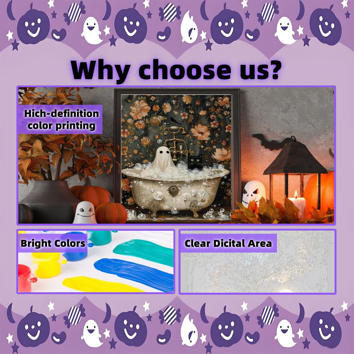 Halloween Paint by Numbers Kit for Adults Beginner-Funny Bathing Ghost and Black Cat Adult Paint by Number Kits on Canvas,Retro Horror DIY Acrylic Painting by Numbers for Gift Home Decor(16x20inch) Arttoplus