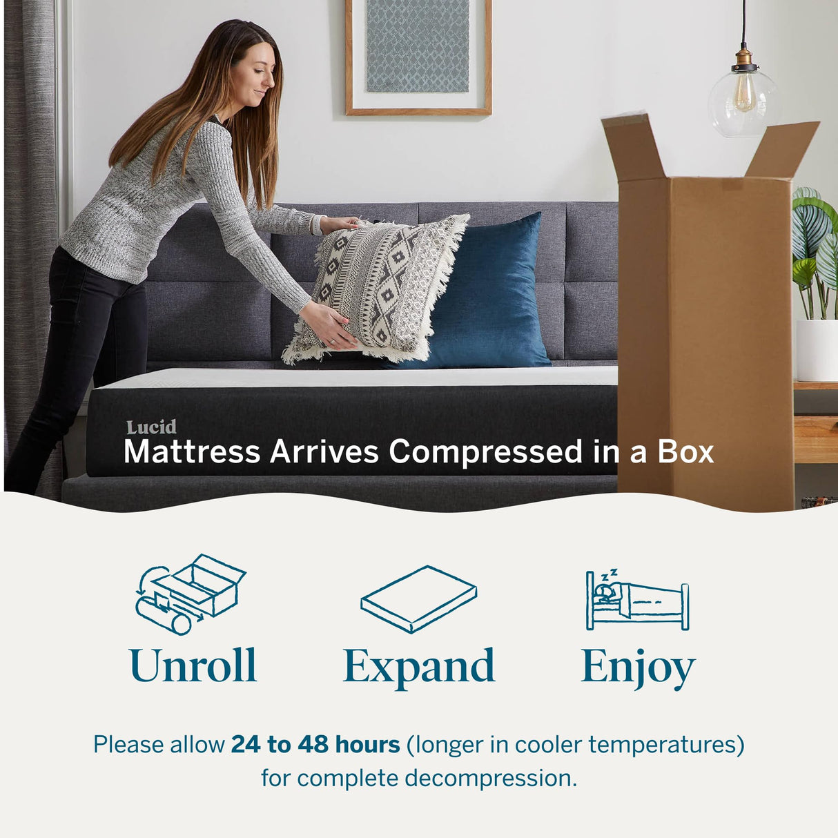 Lucid 8 Inch Memory Foam Mattress - Medium Firm Feel - Infused with Refreshing Bamboo Charcoal and Cooling Gel - Bed in a Box - Temperature Regulating - Pressure Relief - Breathable - Full Size LUCID