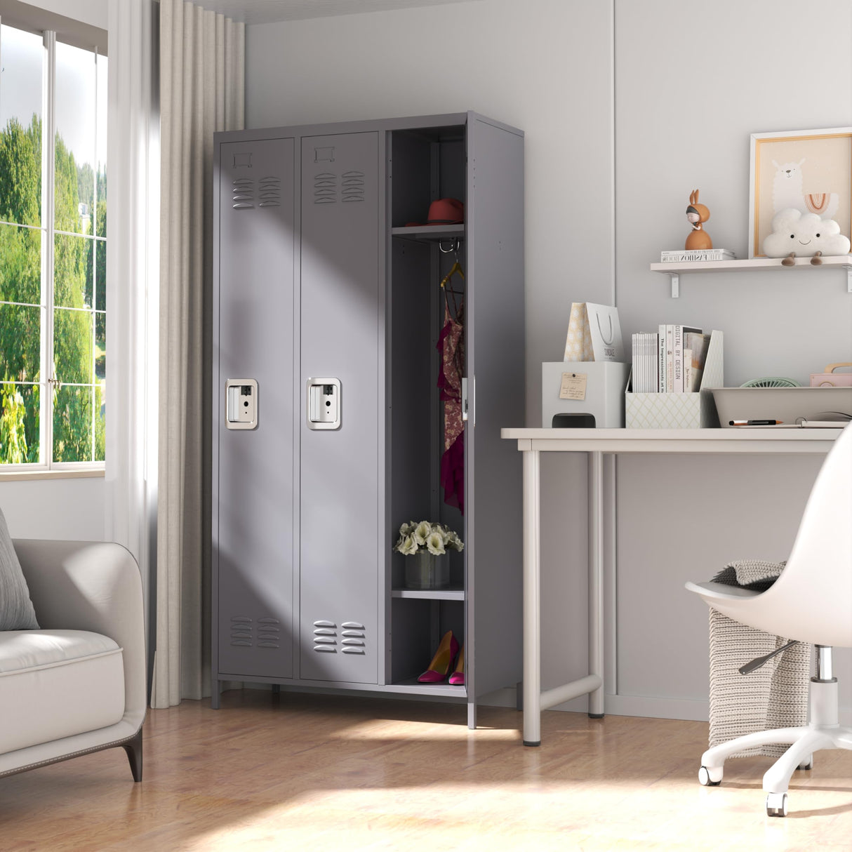 OPTYMIRA 72" Tall Employee Locker with Shelves and Hooks 3 Doors Steel Sports Locker for Office Home Bedroom School Gym Garage, Metal Staff Locker Locking Storage Cabinet,Grey OPTYMIRA