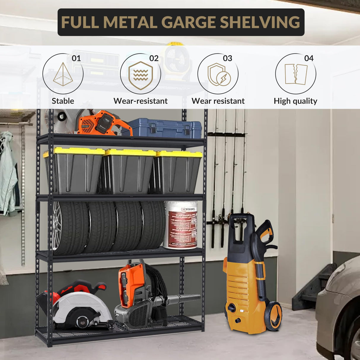 GarveeTech Heavy Duty Garage Shelving Unit, 48 in L x 18 in W x 72 in H Adjustable Storage Shelves, 2500 LBS Load Capacity, Durable Metal Shelves for Garage Organization, Basement, Workshop GarveeTech