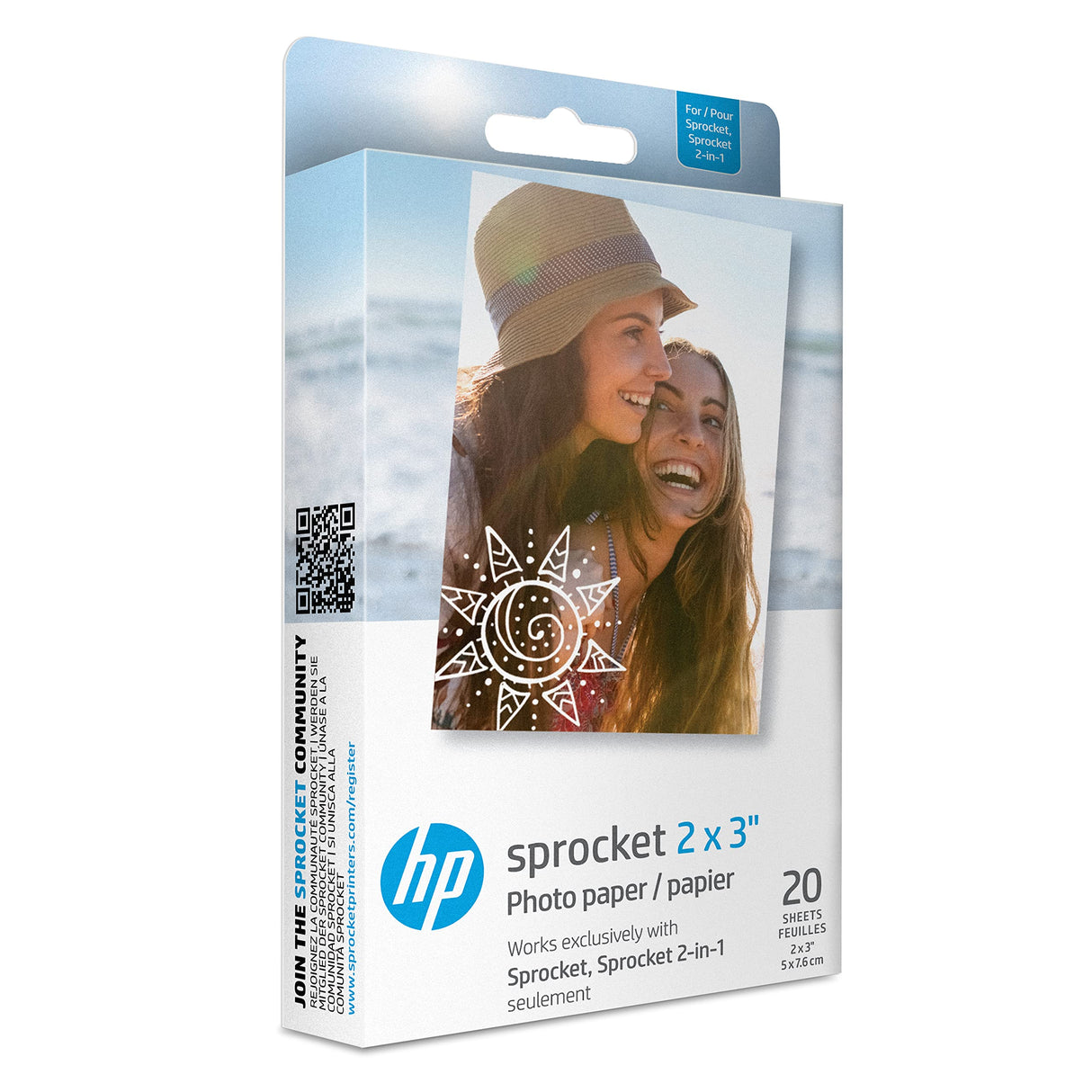 HP Sprocket 2x3" Premium Zink Sticky Back Photo Paper (20 Sheets) Compatible with HP Sprocket Photo Printers, White HP