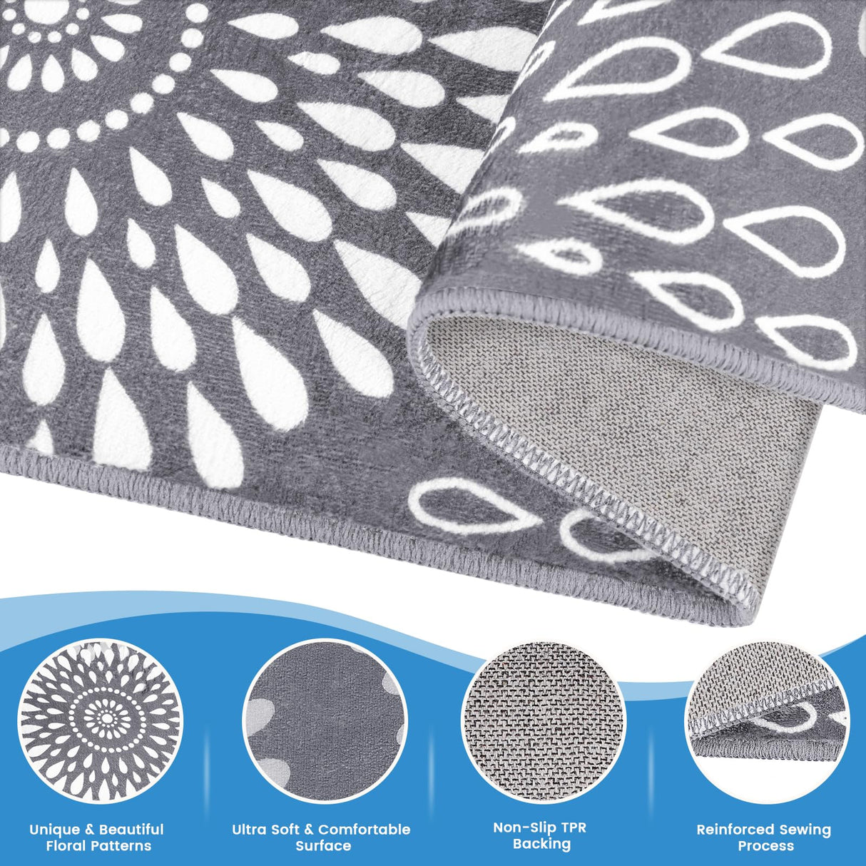 StepRite Runner Rug 2 x 6 ft, Washable Rugs, Hallway Runner Rugs, Kitchen Runner Rug Non Slip, Soft Runner with Rubber Backing for Kitchen, Hallway, Laundry, Bedroom, Living Room(Grey) StepRite