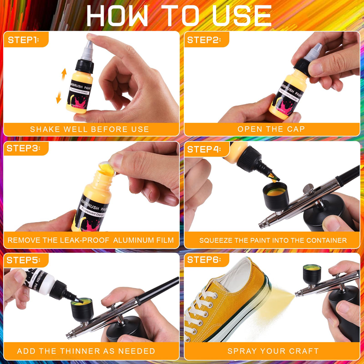 BLESTALIDO 24 Colors Airbrush Paint Set - Ready to Spray Acrylic Paints - Rich Pigments, Water-Based, for Models, Miniatures, Figurines, Canvas, Fabric & More - 20ml Bottles BLESTALIDO