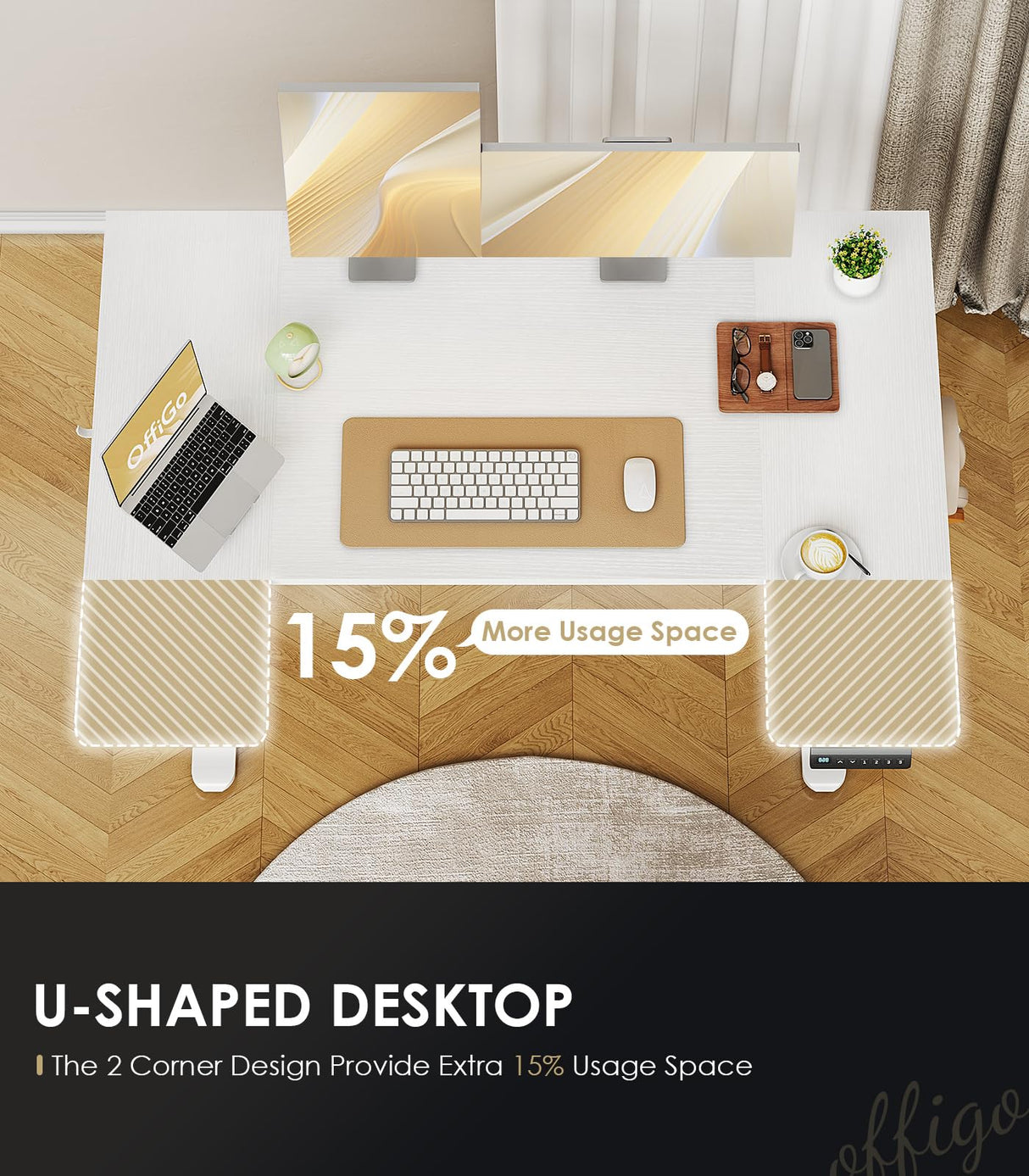 OffiGo U Shaped Electric Standing Desk, 48 Inch Height Adjustable Sit Stand Table, Writing Computer Desk for Home, Office, Workstation, White OffiGo