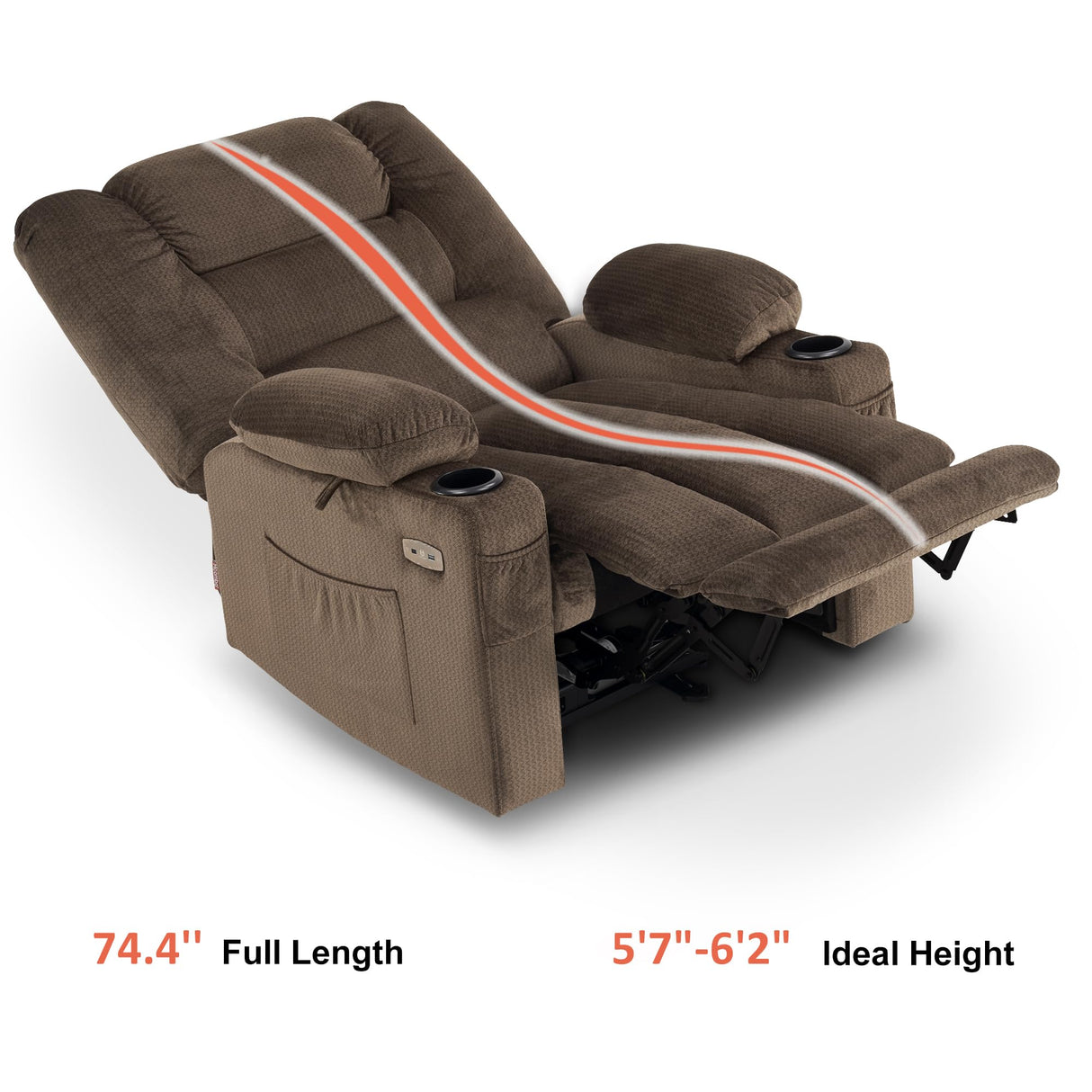 MCombo Large Power Recliner Chair with Heat and Vibration, USB Ports, Cup Holders, Electric Reclining for Living Room PR670 (Dark Brown Large 25.5" Seat Width) MCombo