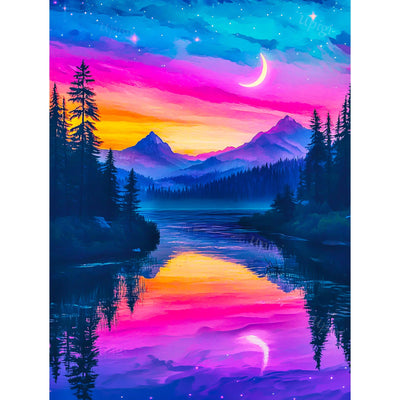 Upigi Diamond Painting Kits for Adults,Lake Landscape DIY 5D Diamond Painting Kits for Beginners,Round Full Drill Gem Art Crafts Kit for Home Wall Decor 12 x 16 Inch