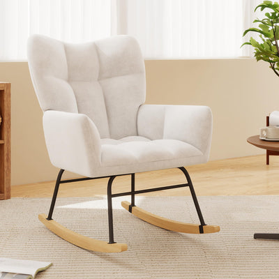 Skandiquip Nursery Rocking Chair, Rocking Chairs for Nursery, Baby Rocker Chair, Glider Rocker, Anti-Tip Safety Design, 440 Lb Weight Capacity, Cotton Fabric Cover, White