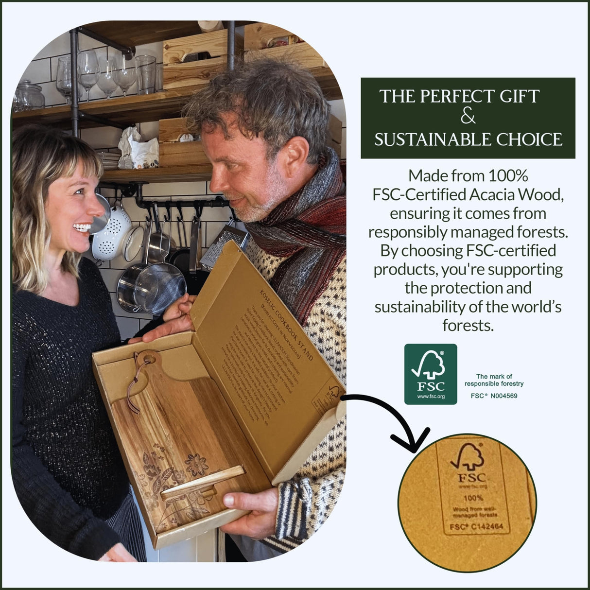 Wood Cookbook Stand for Kitchen Counter - Reversible Wooden Recipe Book Holder Stand with Cooking Measurement Conversion Card - Gift-Ready Adjustable Tablet Cook Book Holder with Charging Cable Slot ULLAHOLM