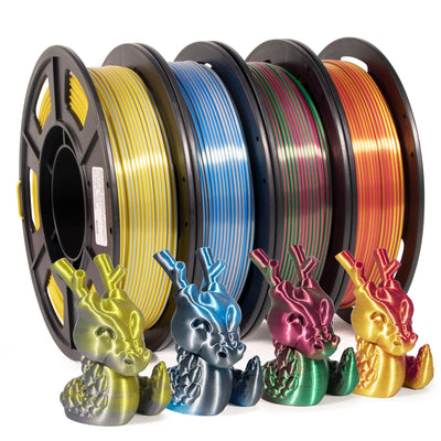 iSANMATE 3D Printer Filament, PLA Filament 1.75mm Bundle, Dual Color Filament Silk PLA, Dimensional Accuracy +/- 0.03 mm, 250g x 4 Pack(Gold+Red,Red+Green, Blue+Silver, Bronze+Silver)