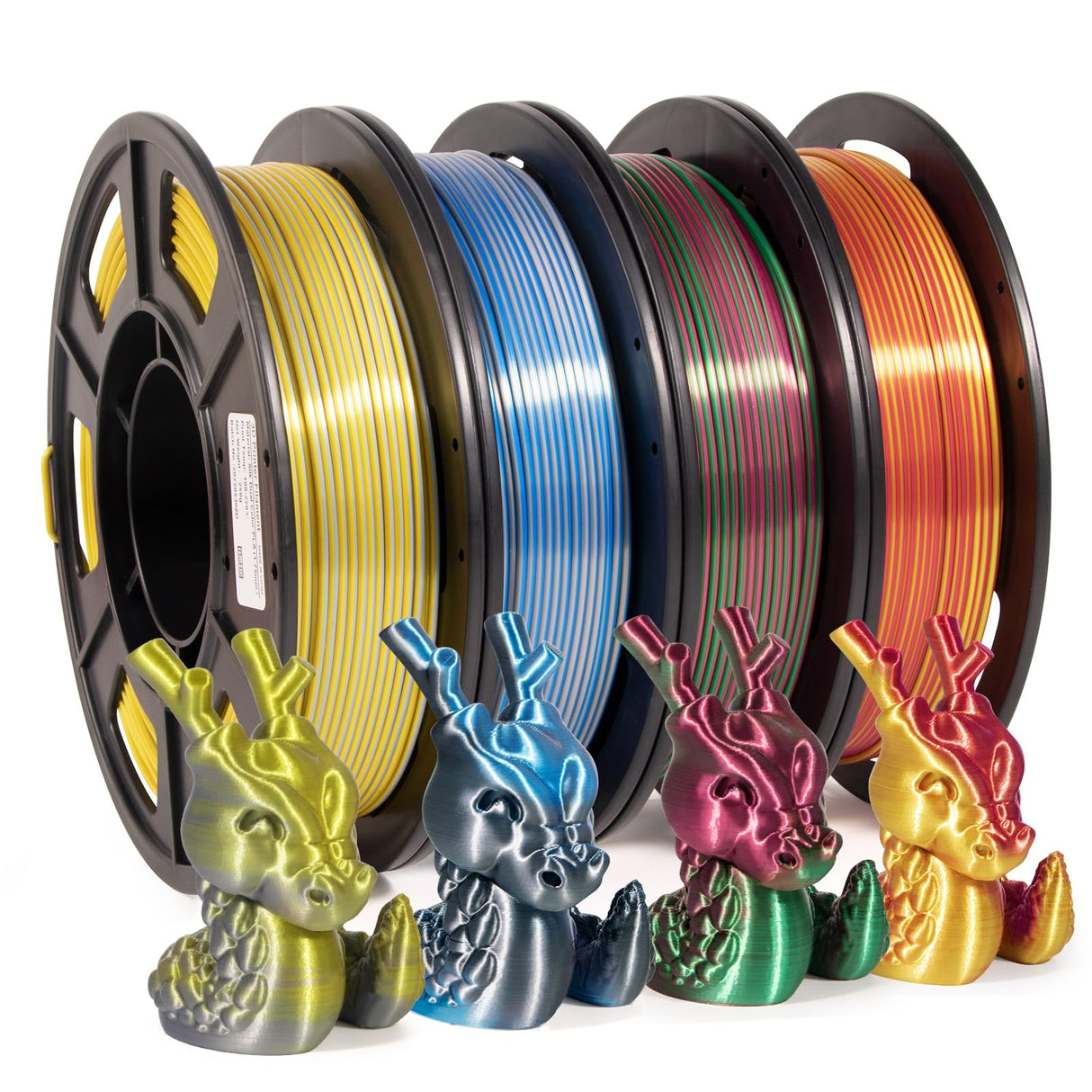 iSANMATE 3D Printer Filament, PLA Filament 1.75mm Bundle, Dual Color Filament Silk PLA, Dimensional Accuracy +/- 0.03 mm, 250g x 4 Pack(Gold+Red,Red+Green, Blue+Silver, Bronze+Silver) iSANMATE