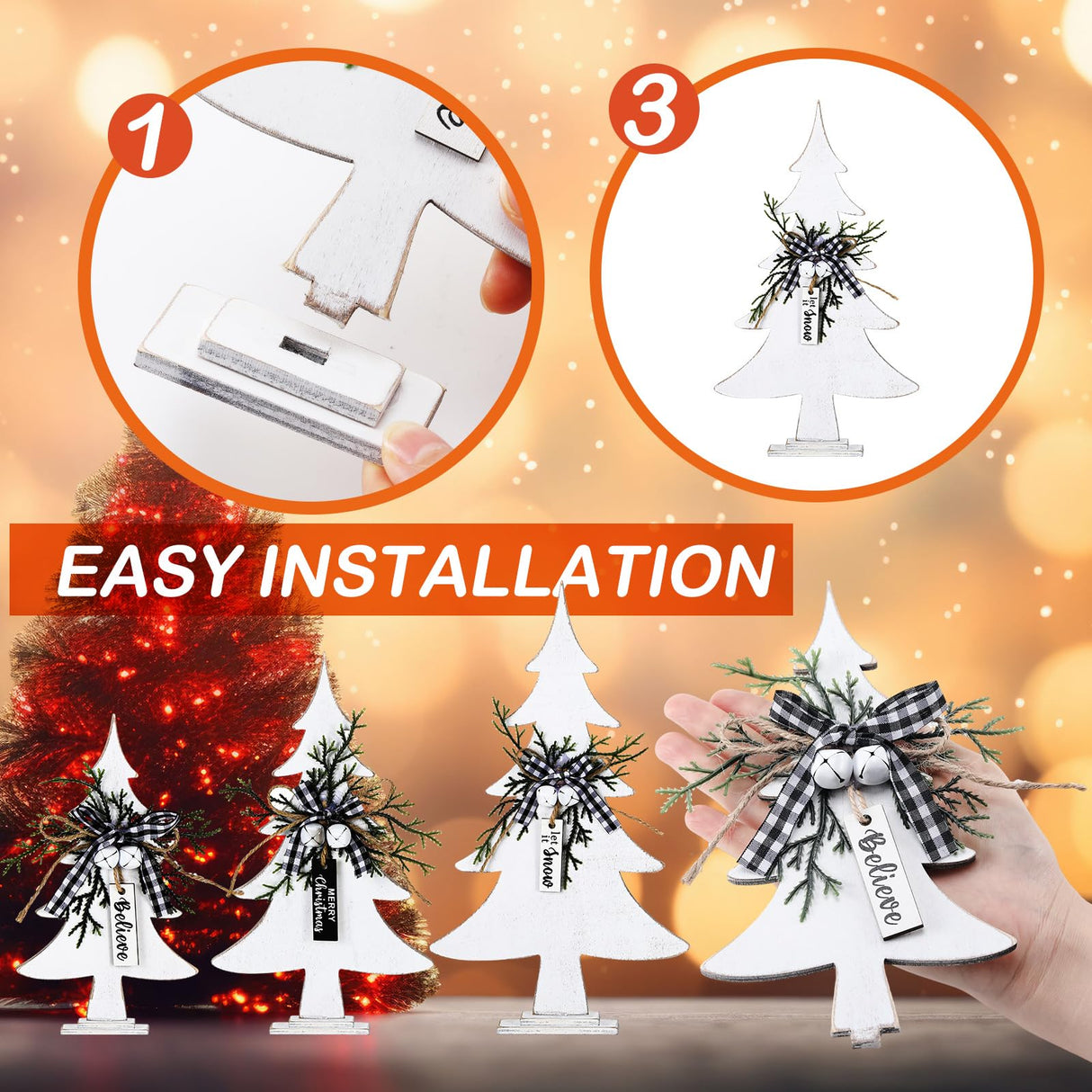 Geetery 3 Pcs Wooden Christmas Trees Table Decor Wood Tabletop Decors Retro Xmas Tree Table Topper Sign Christmas Tall Standing Rustic Wood Christmas Trees Centerpiece for Christmas Winter Holiday Geetery