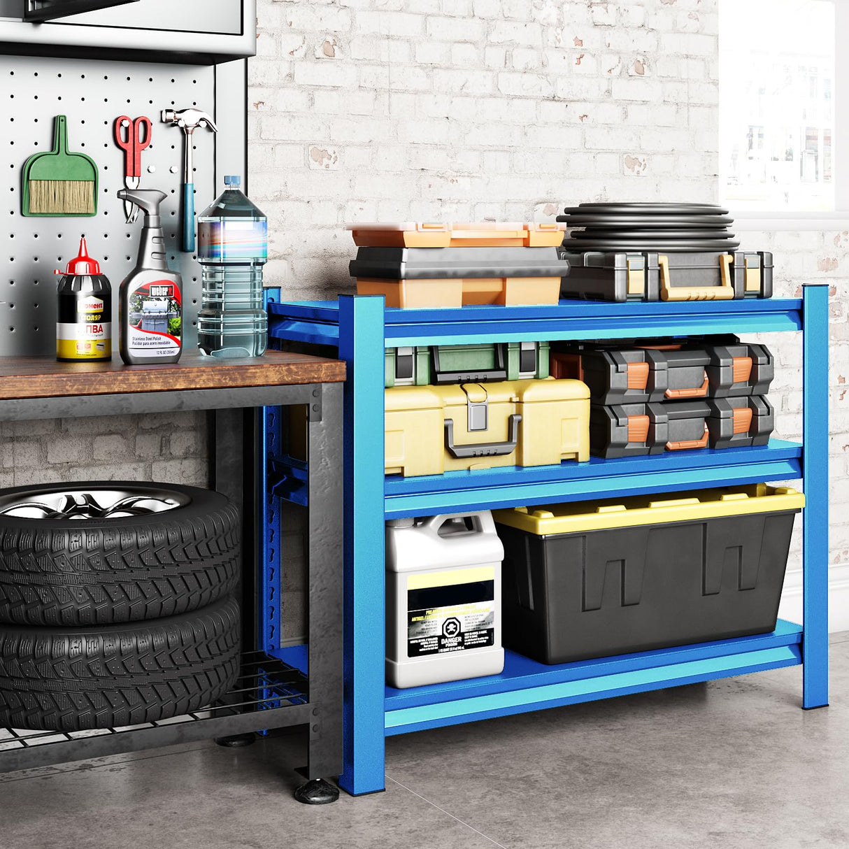 Rufokisa 40" W Garage Shelving Heavy Duty,1500LBS Loads Adjustable Garage Storage Shelves,3-Tier Metal Storage Racks and Shelving Units, Utility Rack Shelves,40”W x 18”D x 36”H,Blue Rufokisa