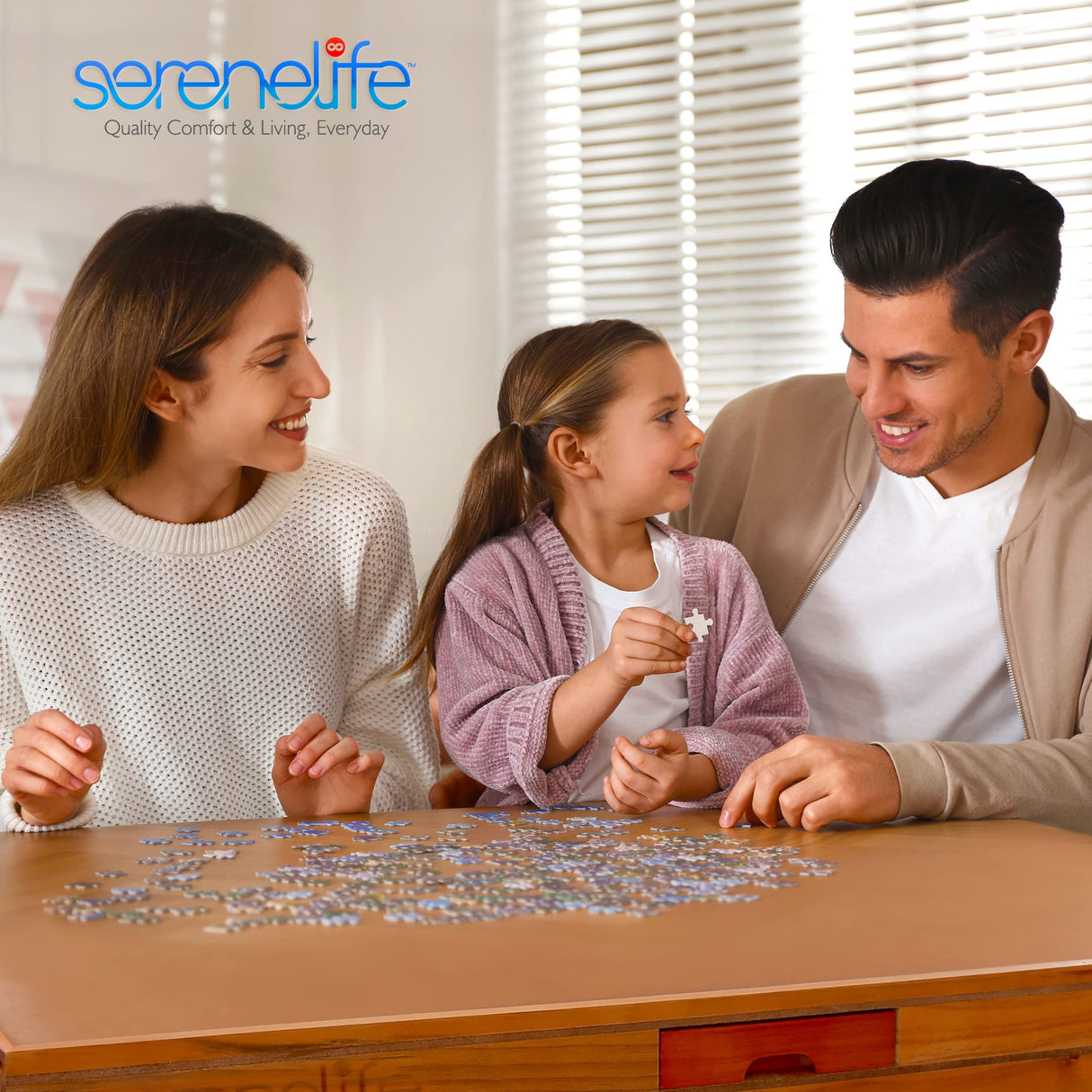 SereneLife Wooden Jigsaw Puzzle Table with 6 Removable Sliding Storage Drawers and Foldable Legs, Smooth Plateau Fiberboard Work Surface and Reinforced Hardwood, for Games and Puzzles, Kids&Adults SereneLife